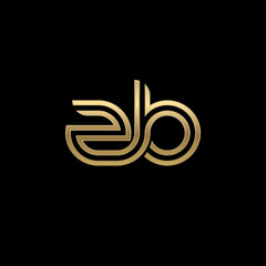 Initial lowercase letter zb, linked outline rounded logo, elegant golden color on black background