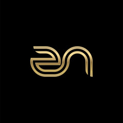 Initial lowercase letter zn, linked outline rounded logo, elegant golden color on black background