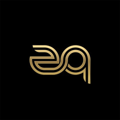 Initial lowercase letter zq, linked outline rounded logo, elegant golden color on black background