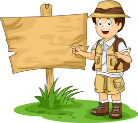 Illustration of a Little Boy in Full Safari Gear Standing Beside © BNP Design Studio