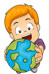 Kid Boy Hold Earth Illustration
