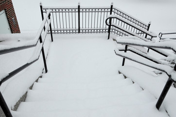 Snowy steps provide a treacherous pathway