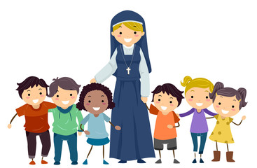 Fototapeta premium Stickman Kids Nun Illustration