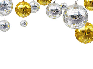 disco glitter balls for christmas or new year ornament holidays isolated on white background.