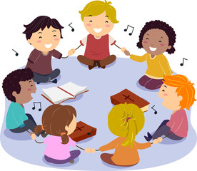 Stickman Kids Singing Praise Illustration
