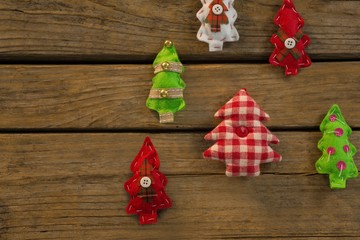 Overhead view of various Christmas tree decoration
