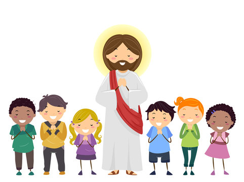 Stickman Kids Jesus Praying Illustration