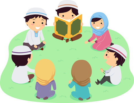 Stickman Kids Quran Reading Illustration