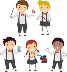 Stickman Kids Magician Tools Illustration