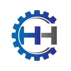 hh initial logo vector with gear blue gray