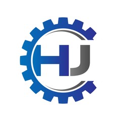 hj initial logo vector with gear blue gray