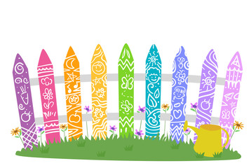 Garden Fence Rainbow Color Doodle Illustration