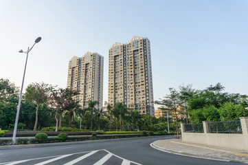 Road with modern building background during rush hour