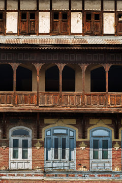 Colorful and graphic of traditional buildings in Srinagar , Kashmir