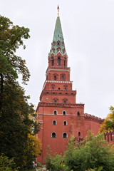 Borovitskaya (Predtechenskaya) tower. Is the tower of the south-western of the Moscow Kremlin. The tower was built in 1490 by the order of Ivan III by the Italian architect Pietro Antonio Solari.