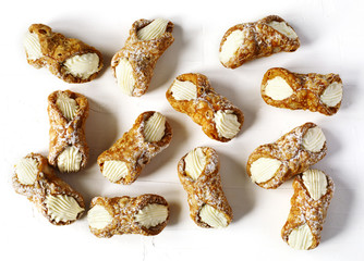 Traditional dessert Cannoli Siciliani stuffed with ricotta cream