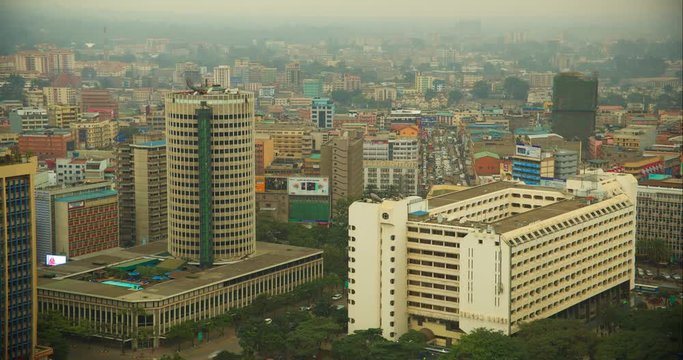 Timelapse Of Nairobi Skyline On A Cloudy Day From A Rooftop. Kenya, Africa.