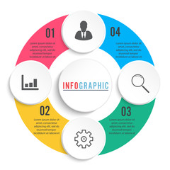 Vector infographic circle template with 4 steps, parts, options, sectors, stages. Can be used for graph, pie chart, workflow layout, cycling diagram, brochure, report, presentation.