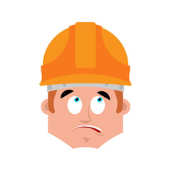 Builder surprised emotion avatar. Worker in protective helmets astonished emoji face. Vector illustration