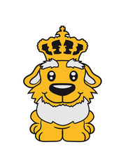 löwe tiger bär könig krone king alt opa bart sitzen klein kind warten gehorsam lustig hund welpe süß niedlich haustier comic cartoon