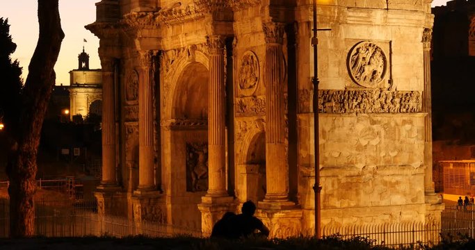 Rome Italy Night Time-lapse - Arch of Constantine, Arco di Costantino