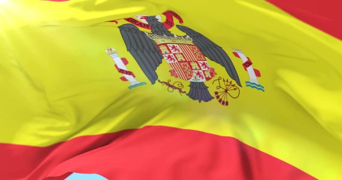 Flag of Spain in the Franco dictator era, pro Franco or francoist, waving at wind, seamless loop