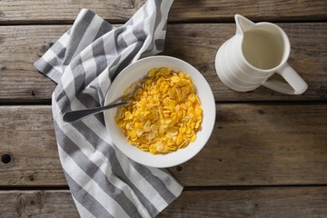 Bowl of wheaties cereal and milk with spoon