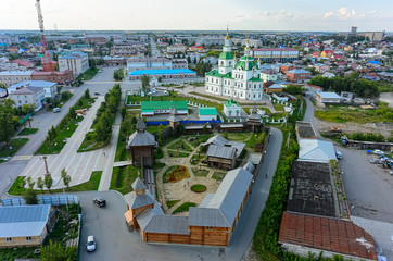 Yalutorovsk, Russia - August 20, 2017: Sretensky cathedral and Sretensky fortress. It is recreated in original form to 350 anniversary of town. Partially burned down in January, 2014