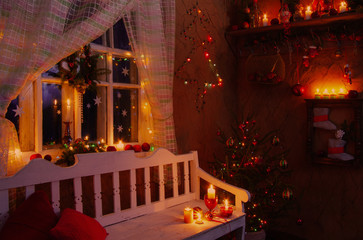 Fototapeta na wymiar vintage Christmas decoration in retro interior