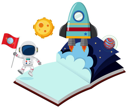 Astronaut and rocket in the book