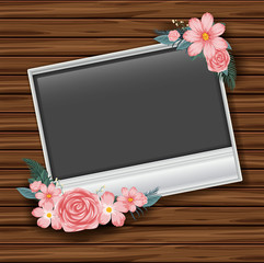 Border template with pink roses on wooden wall
