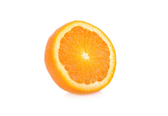 half cut fresh Navel/Valencia orange on white background