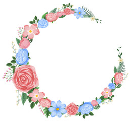 Border design with pink and blue flowers
