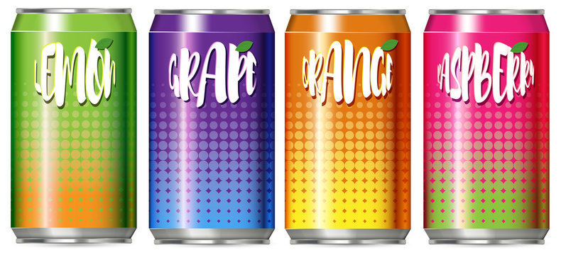 Four cans of different kind of fruit juice
