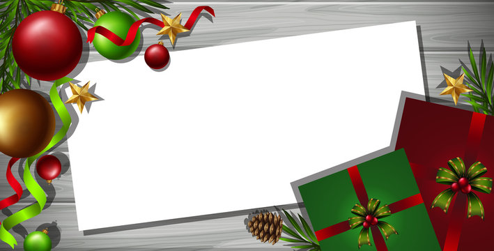 Border template with christmas ornaments in background
