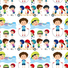Seamless background with kids playing sports
