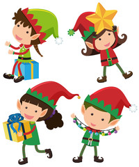 Four christmas eleves with happy face