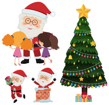 Santa claus and happy children with presents