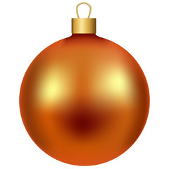 Orange realistic shiny christmas bauble ornament, isolated on white background, vector illustration