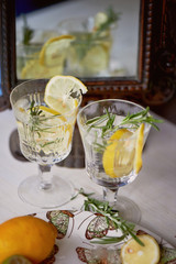 Refreshing summer drink with lemon. Thirst-quenching water.
