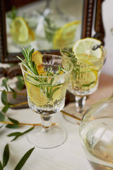 Refreshing summer drink with lemon. Thirst-quenching water.