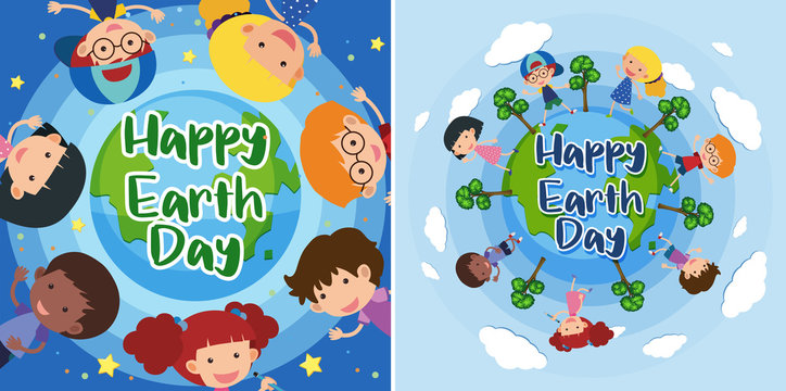 Happy Earth day with happy kids on earth