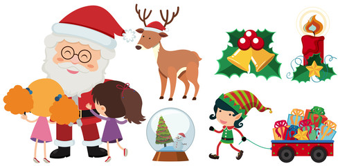 Santa and elf with christmas elements