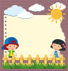 Border template with girl and boy in garden