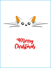 Christmas cat. Vector illustration of a cat face on a white background with a christmas text.