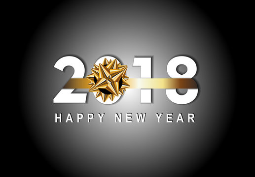 Vector 2018. Happy New Year background with golden gift bow