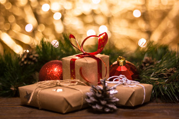 Christmas and New Year's decorations are all set in the light. There is bokeh glow.