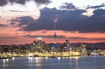 Stunning sunset over Auckland in New Zealand