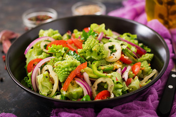 Vegan salad of fresh vegetables and cabbage romanesko. Dietary menu. Proper nutrition © timolina