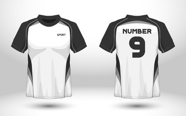 Layout football sport t-shirt design. Template front, back view. Soccer kit national team shirt mock up. Vector Illustration.